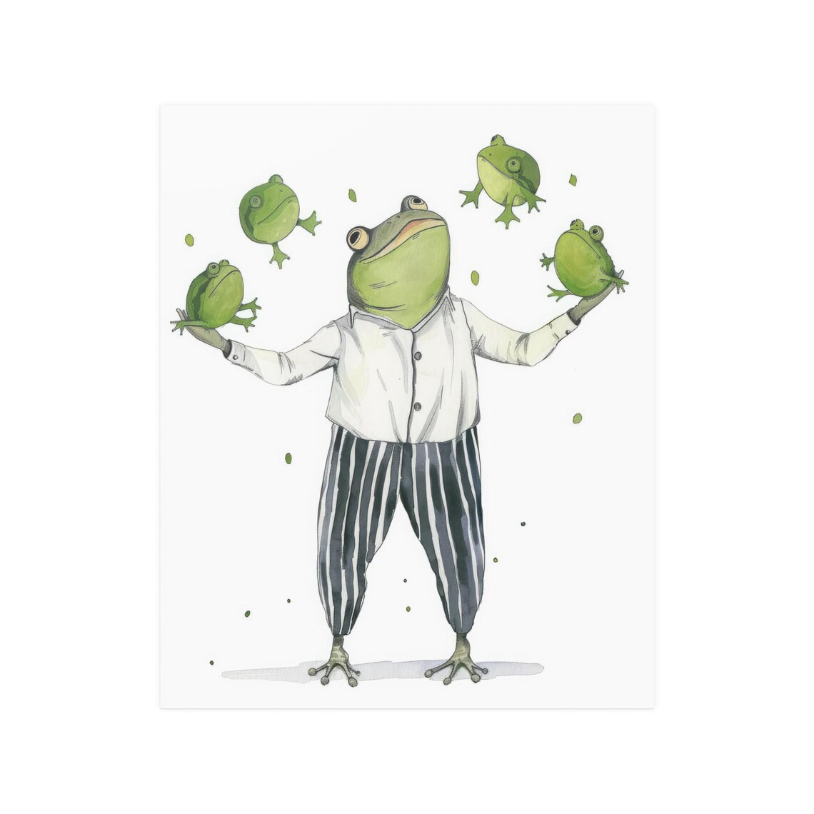 Whimsical Frog Juggler Watercolor Balancing Little Frogs Print - Image 5