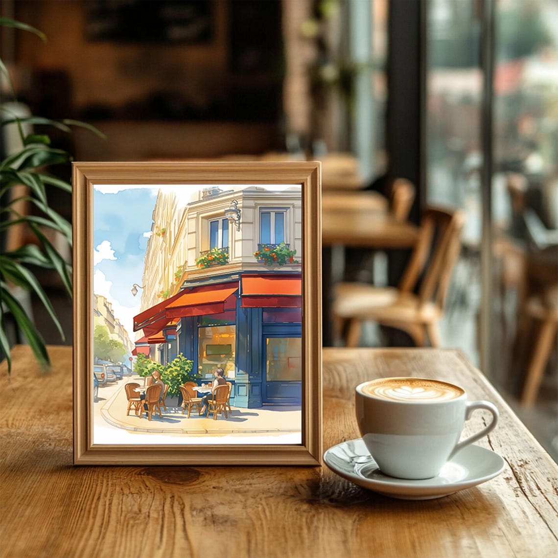 Paris Corner Bistro With Red Awnings and Outdoor Seating Poster - Image 2