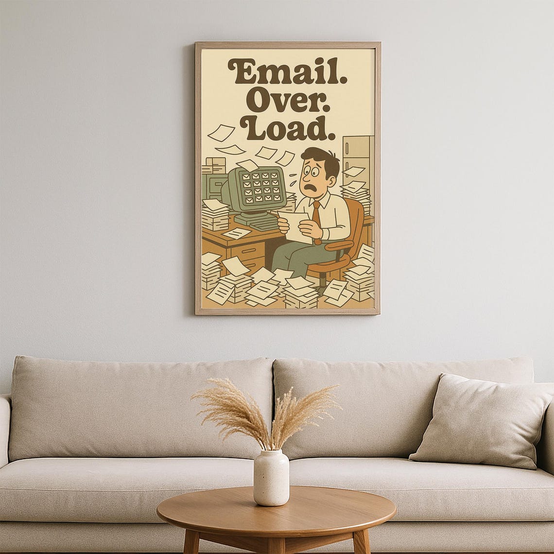 Email Over Load Funny Retro Office Humor Chaos Inbox Quote Poster - Image 2