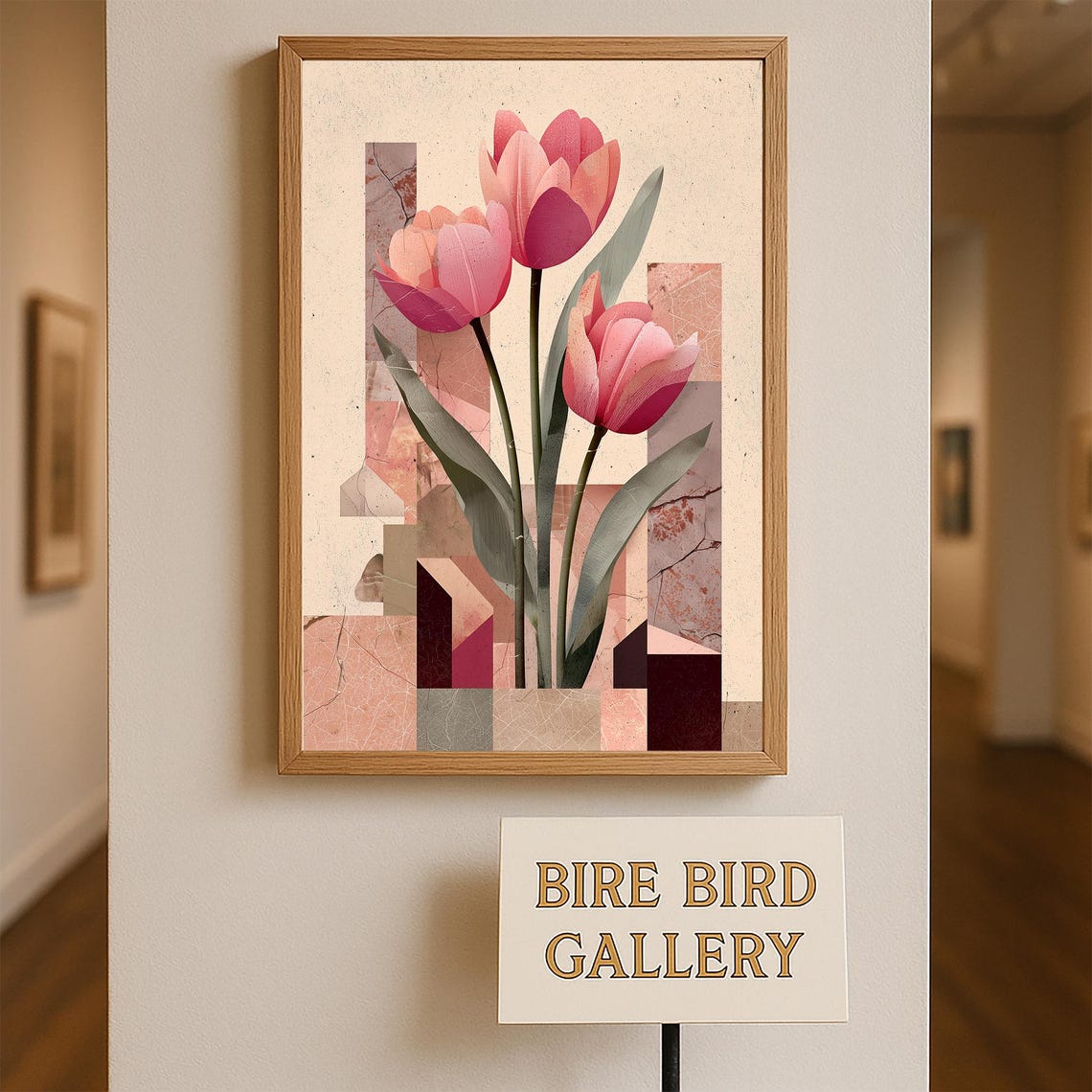 Abstract Pink Tulip Collage Modern Geometric Floral Wall Poster