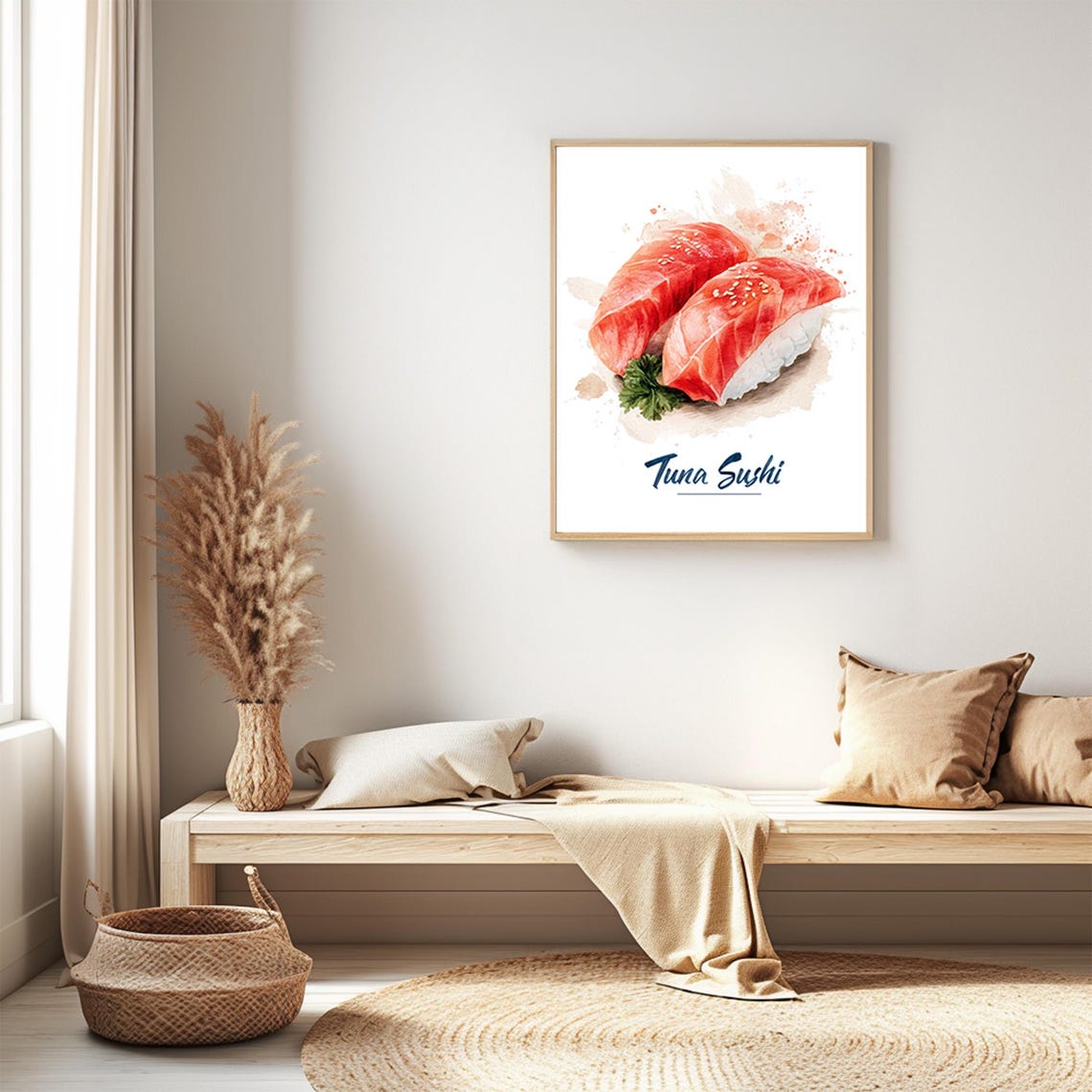 Tuna Sushi Nigiri Pieces Watercolor Japanese Kitchen Wall Art - Image 3
