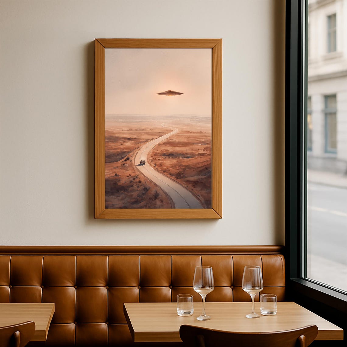UFO Desert Highway Night Road Surreal Mystery Sci Fi Art Poster - Image 2