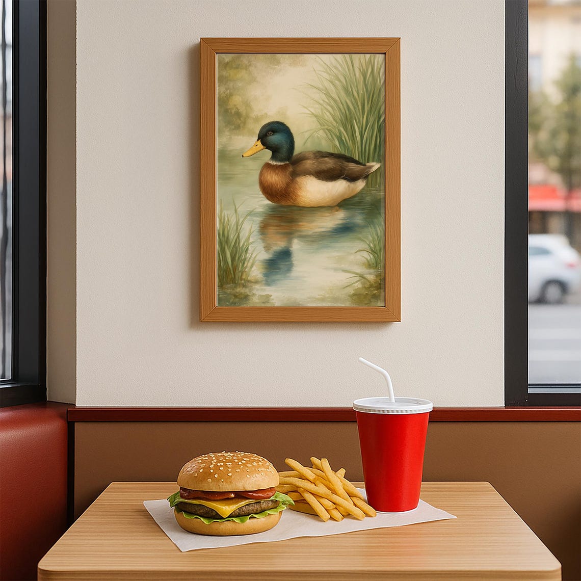 Mallard Duck Swimming In Reeds Watercolor Tranquil Nature Bird Poster - Image 3