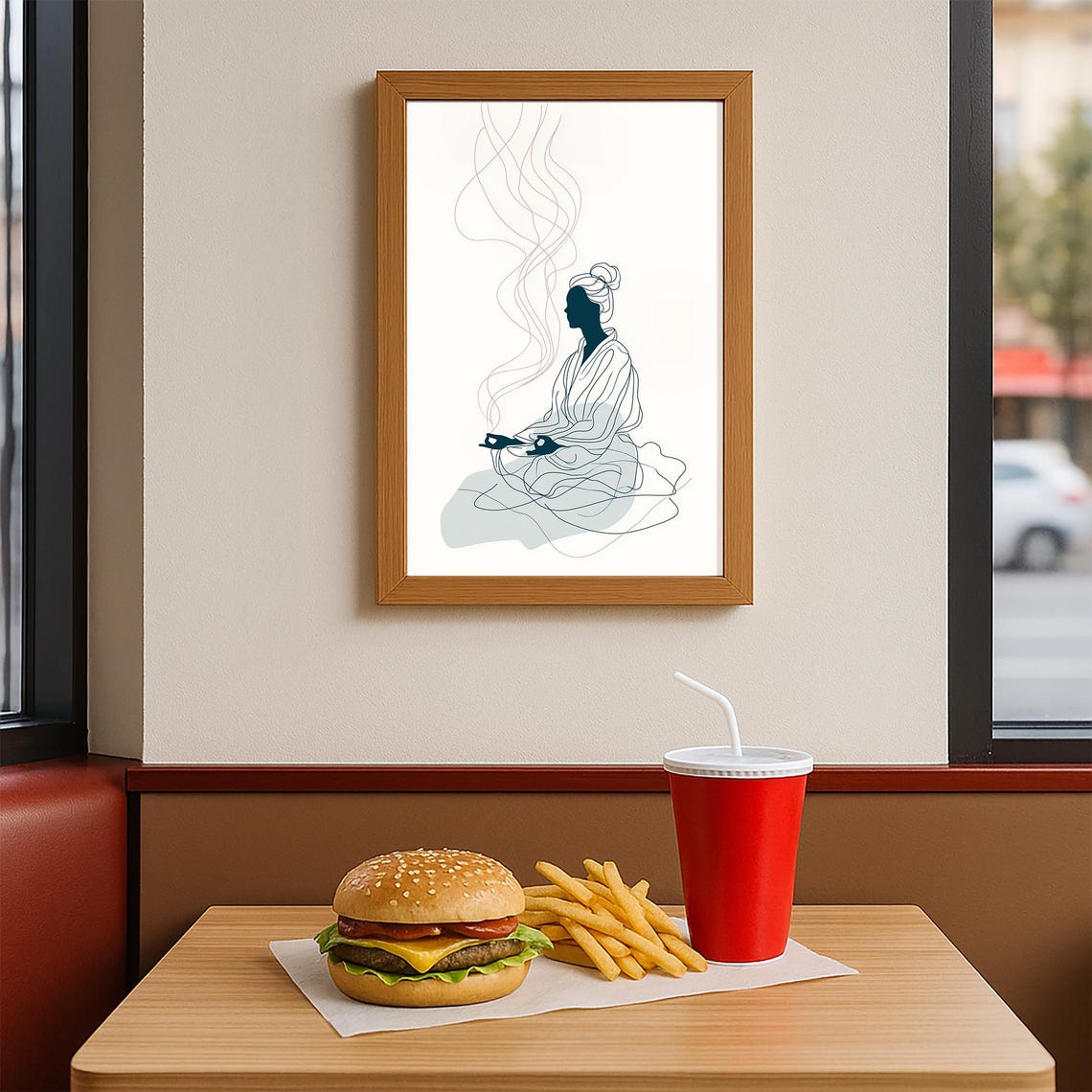 Line Art Meditating Woman Incense Smoke Yoga Mindfulness Poster - Image 4