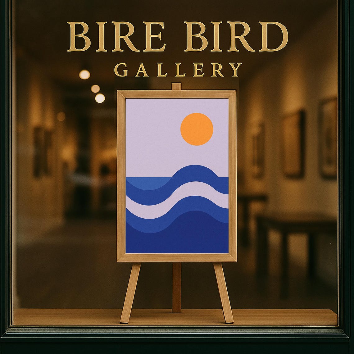 Modern Abstract Ocean Geometric Blue Waves Orange Sun Poster - Image 5