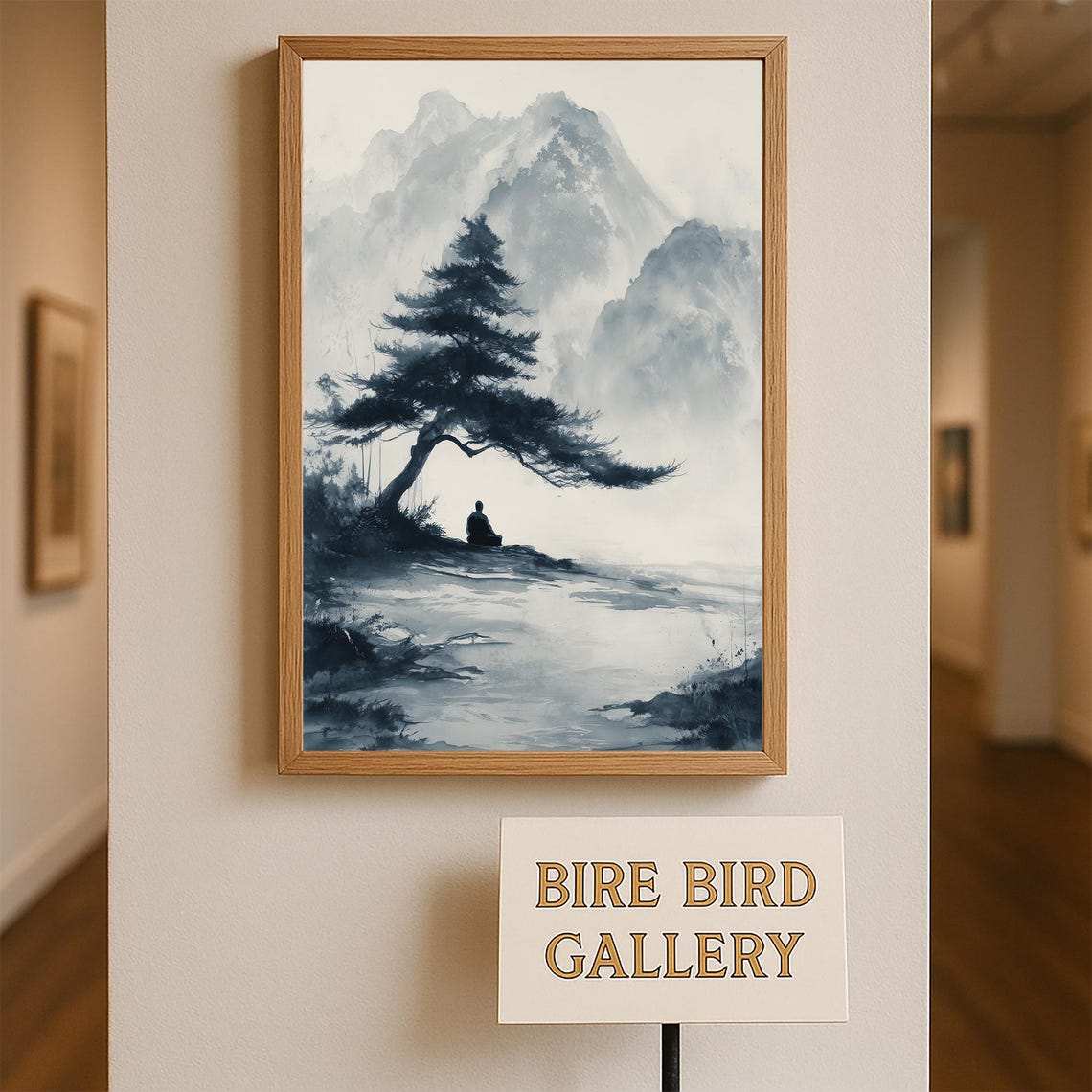 Zen Pine Tree Misty Lake Mountains Ink Wash Meditation Art Poster