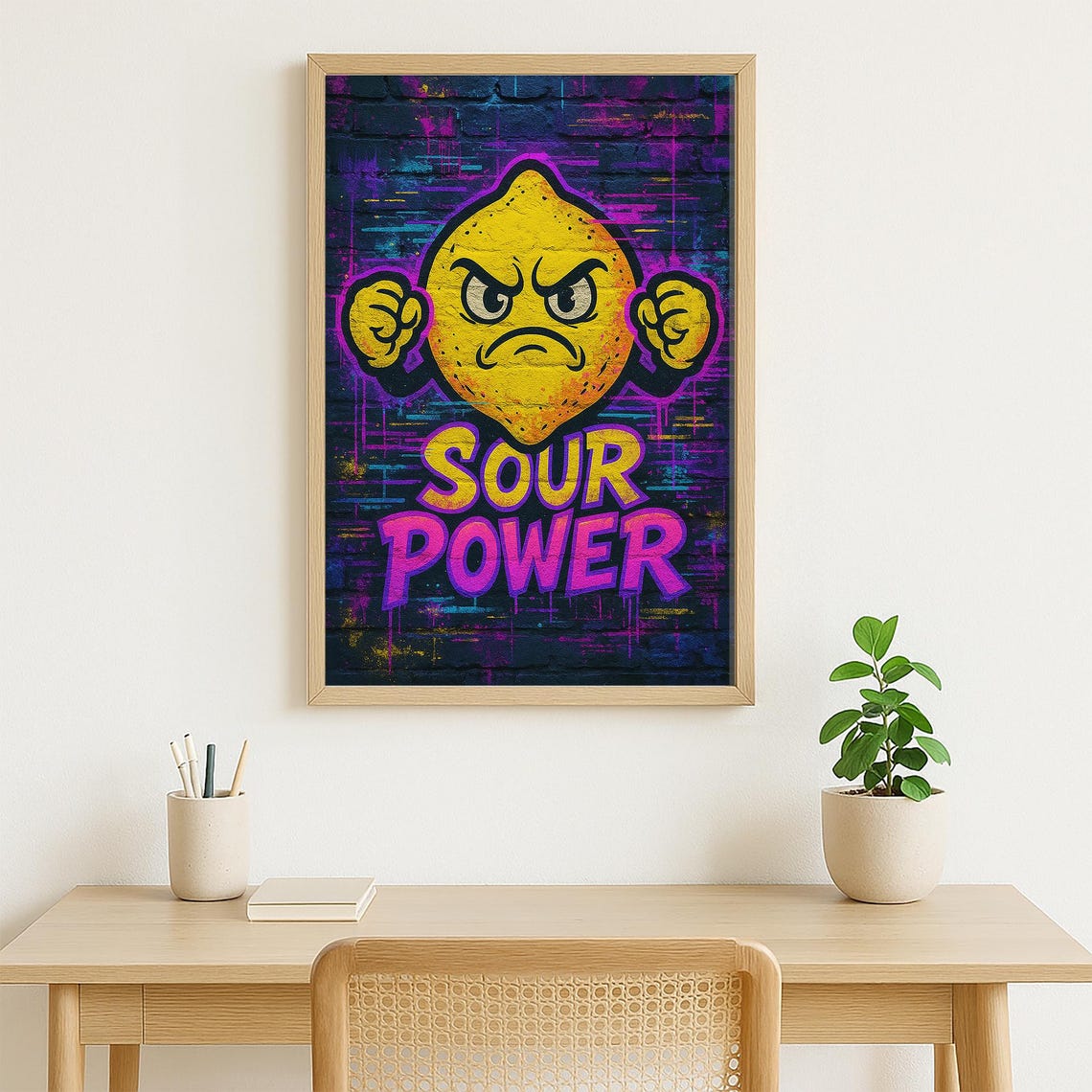 Sour Power Angry Lemon Graffiti Neon Brick Street Art Poster - Image 5