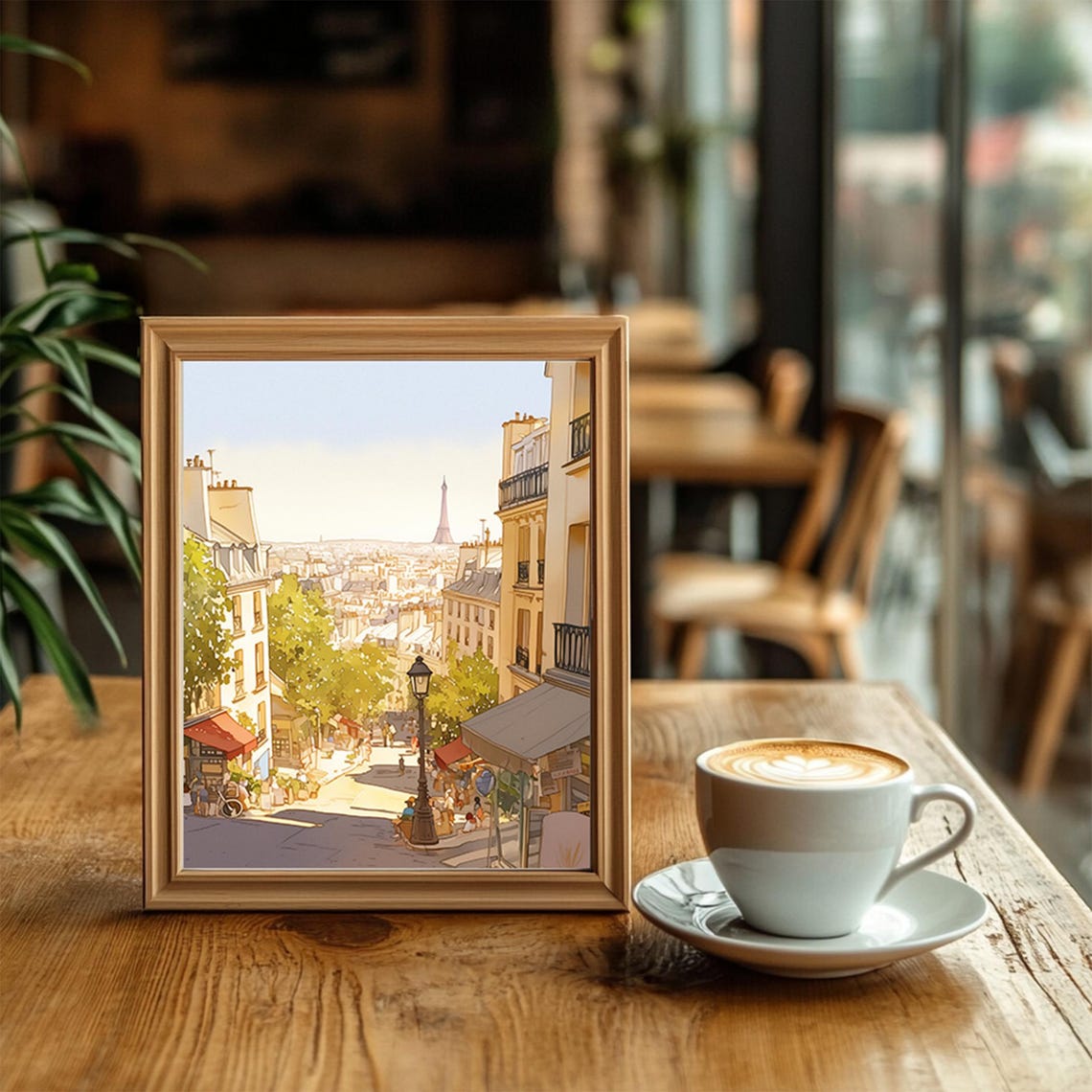 Paris Montmartre Street Eiffel Tower View Watercolor City Poster - Image 2