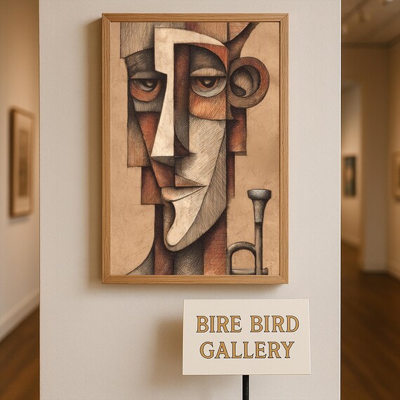 Cubist Jazz Trumpet Musician Portrait Sepia Abstract Art Wall Print