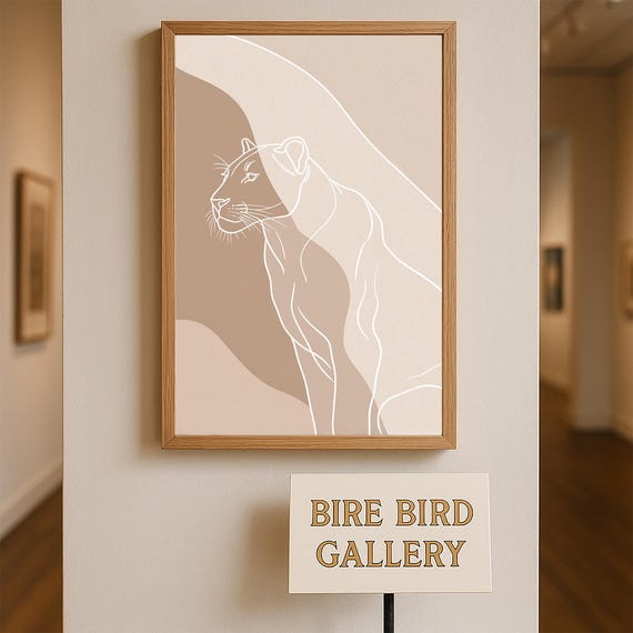 Minimalist Leopard Silhouette Line Art Print Safari Animal Wall In Neutral Beige Tones Modern Jungle Decor Poster