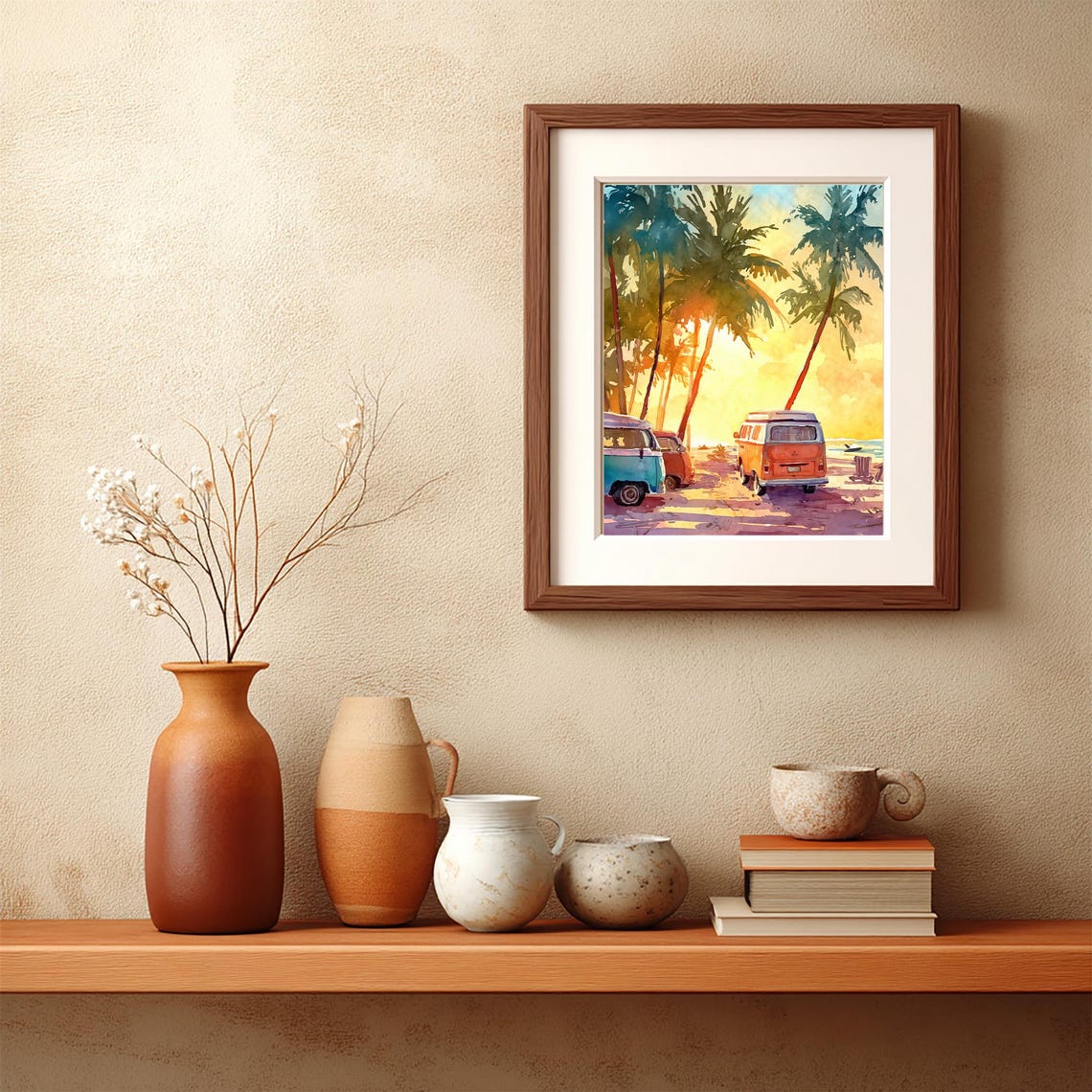Vintage Volkswagen Camper Van Beach Sunset Retro Van Life Wall Art - Image 5