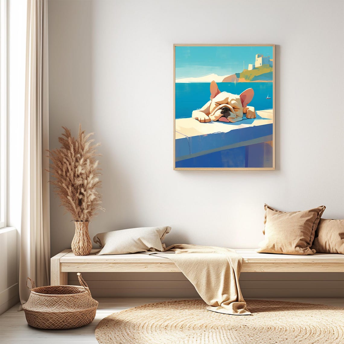 French Bulldog Sleeping Poolside Sea View Cute Dog Art Print - Image 3