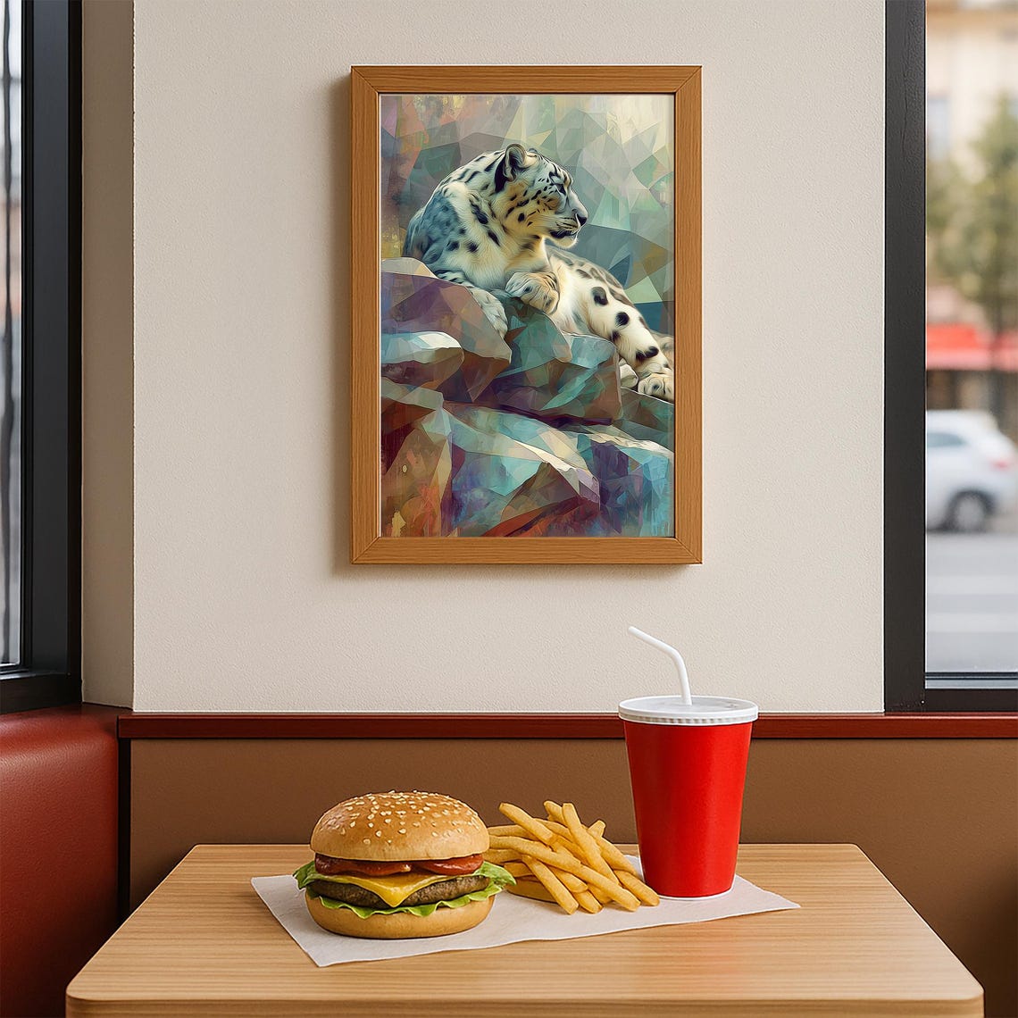 Snow Leopard Low Poly Geometric Wild Mountain Cat Art Poster - Image 3