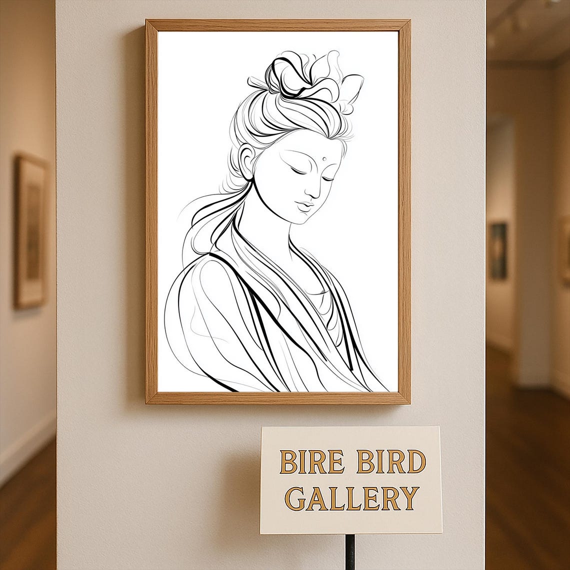 Guanyin Line Art Wall Print Minimalist Buddhist Artwork Zen Goddess Illustration For Meditation And Home Decor