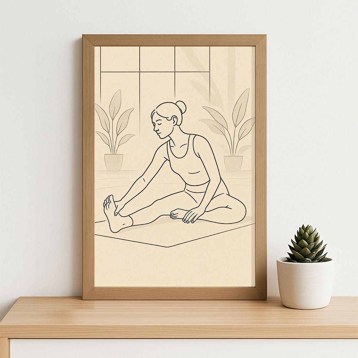 Minimalist Yoga Line Art Woman Seated Forward Bend Calm Poster