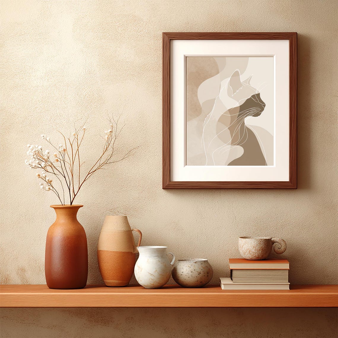 Minimalist Cat Line Art Neutral Beige Abstract Wall Decor Poster - Image 4
