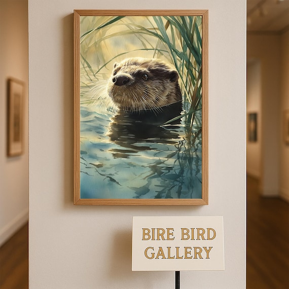 Adorable River Otter in Water Realistic Watercolor Nature Poster