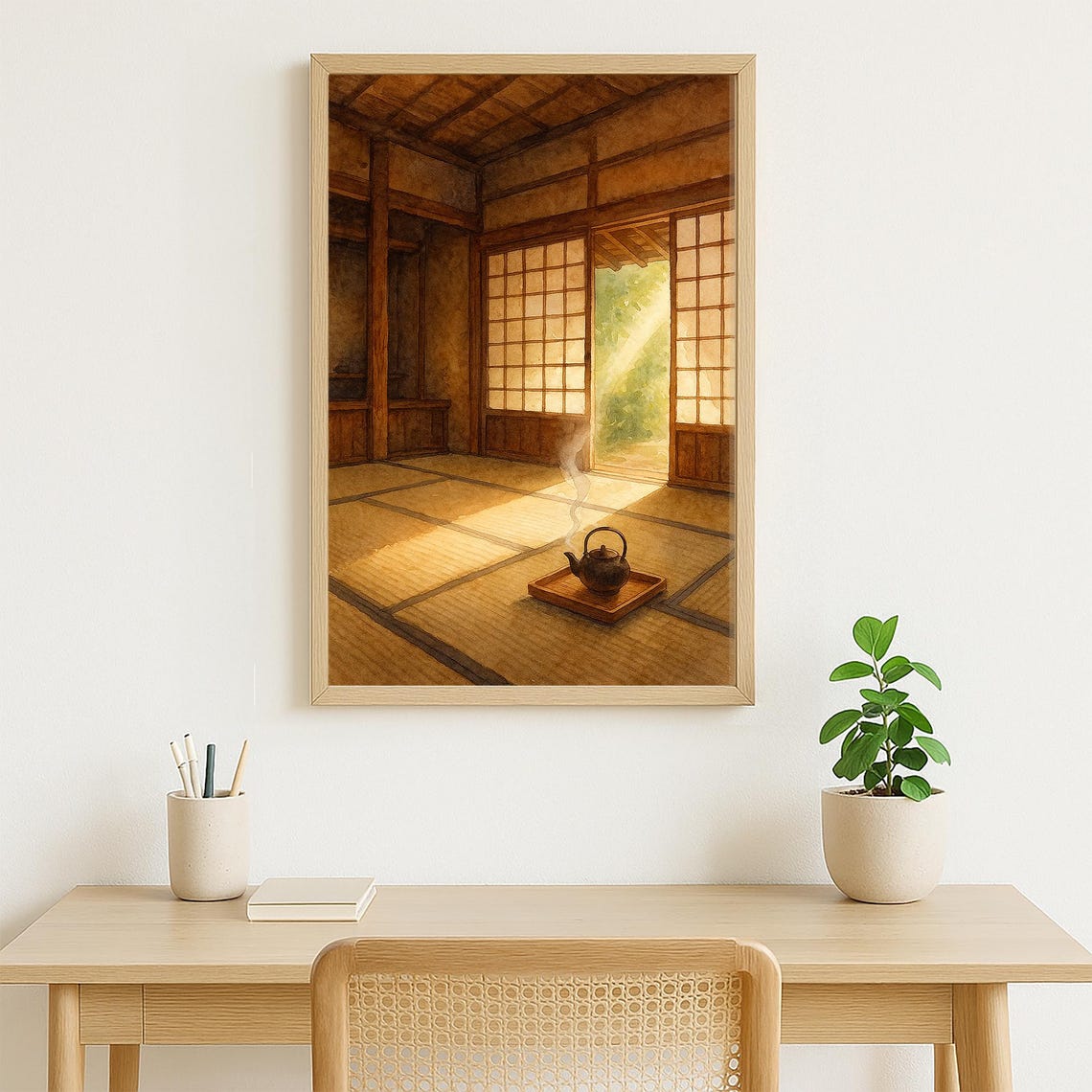 Japanese Tea House Interior Tatami Teapot Sunlit Room Art Poster - Image 4