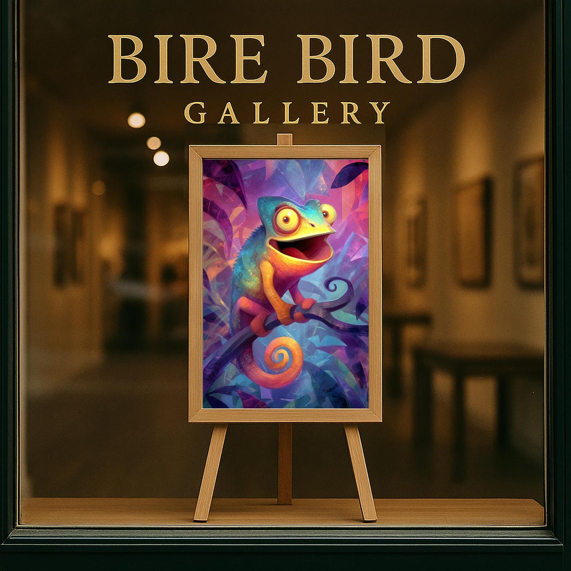 Playful Smiling Chameleon Neon Jungle Cartoon Animal Art Poster - Image 5