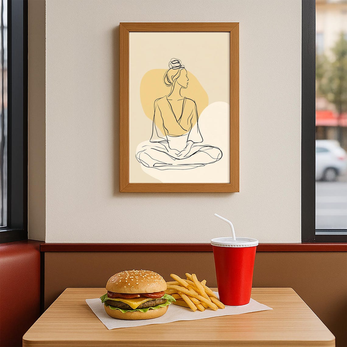 Minimalist Line Art Woman Meditating Lotus Pose Calm Zen Yoga Poster - Image 3
