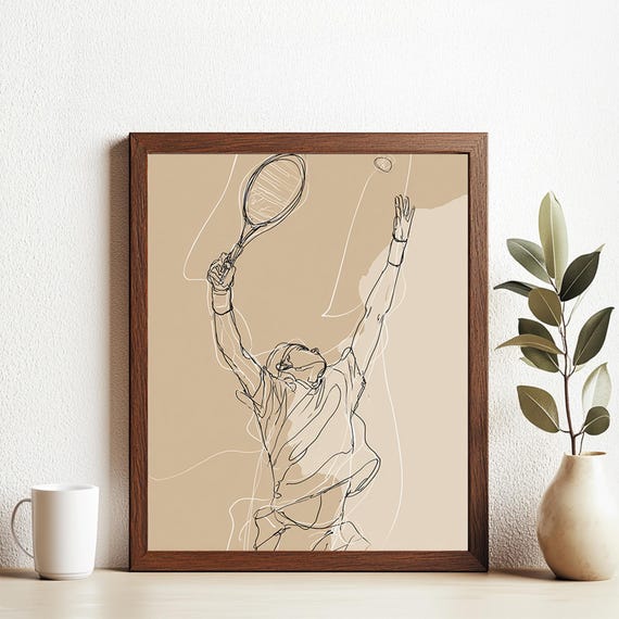 Tennis Line Art Minimalist Sports Wall For Gym Or Game Room Modern Player Illustration Athletic