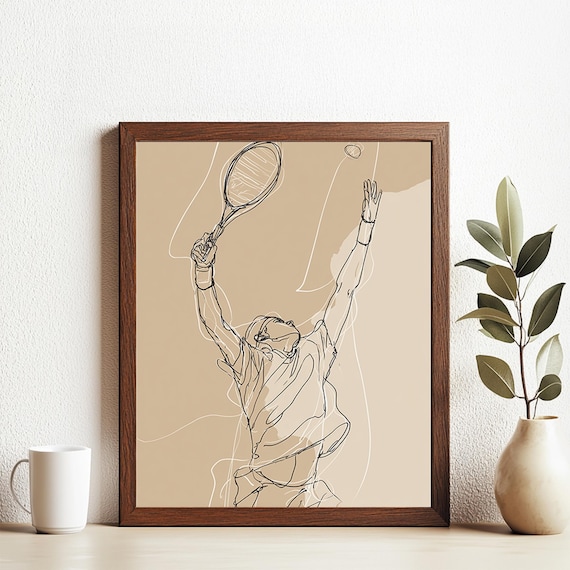 Tennis Serve Line Art Minimalist Athlete Sketch Sports Poster
