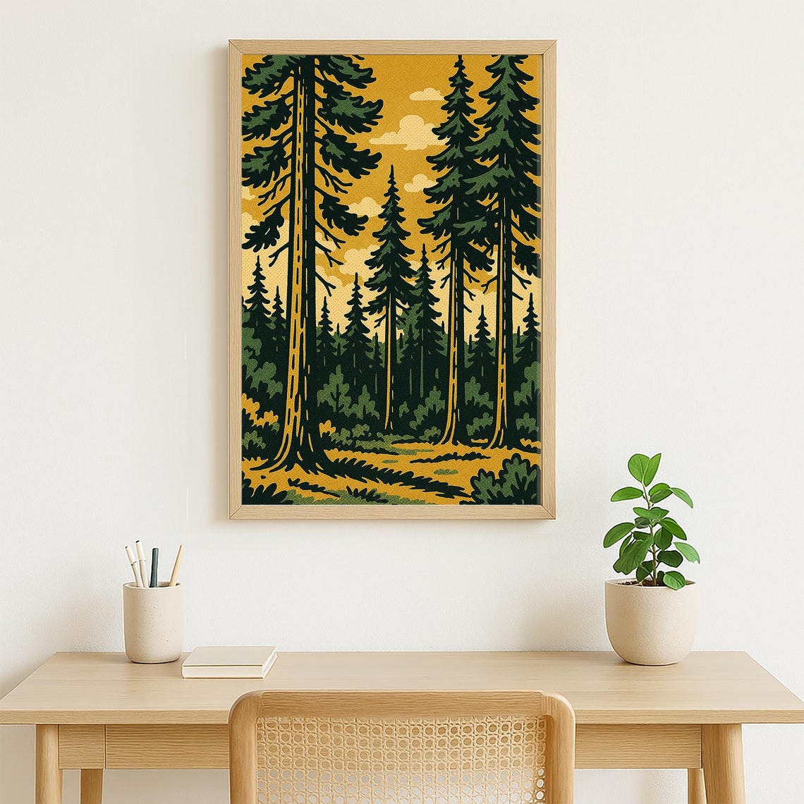 Vintage Forest Illustration Print, Retro Pine Trees - Image 3