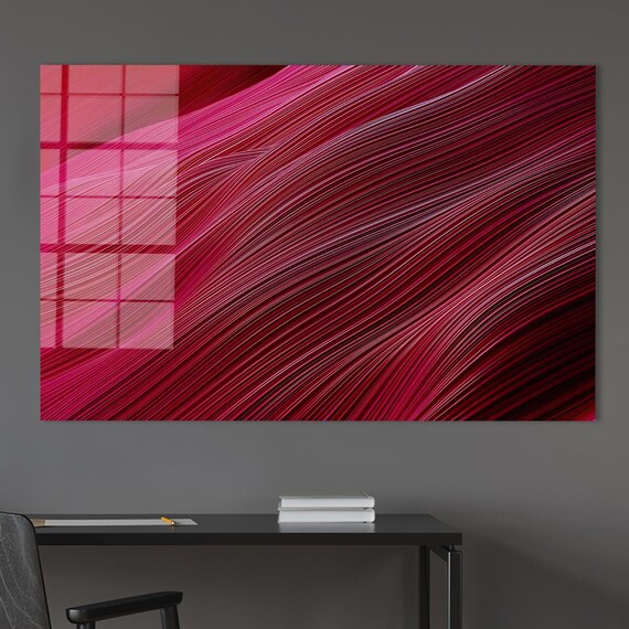 Red Pink Flowing Wave Lines Abstract Modern 3D Movement Wall Art