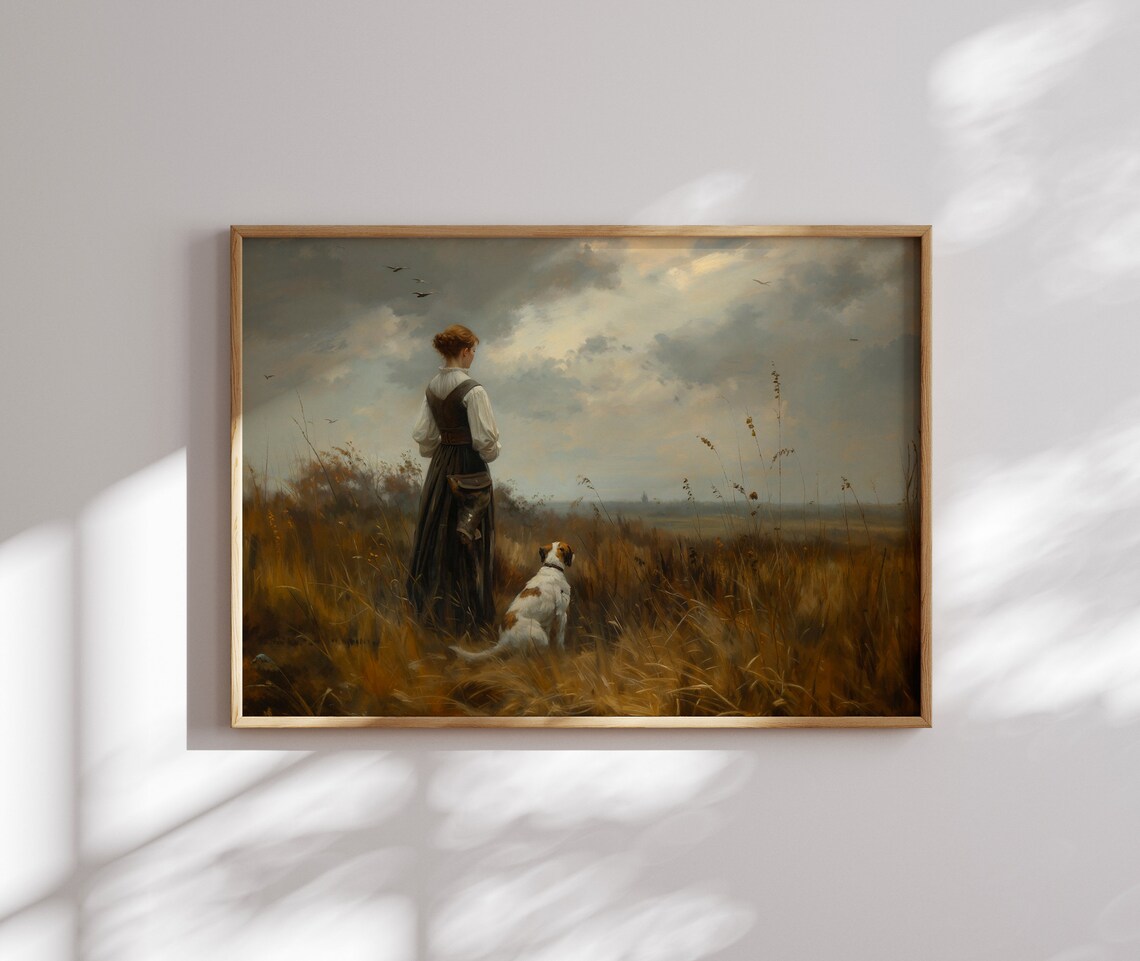 Vintage Woman Portrait With Dog, Moody Art Print - Image 2
