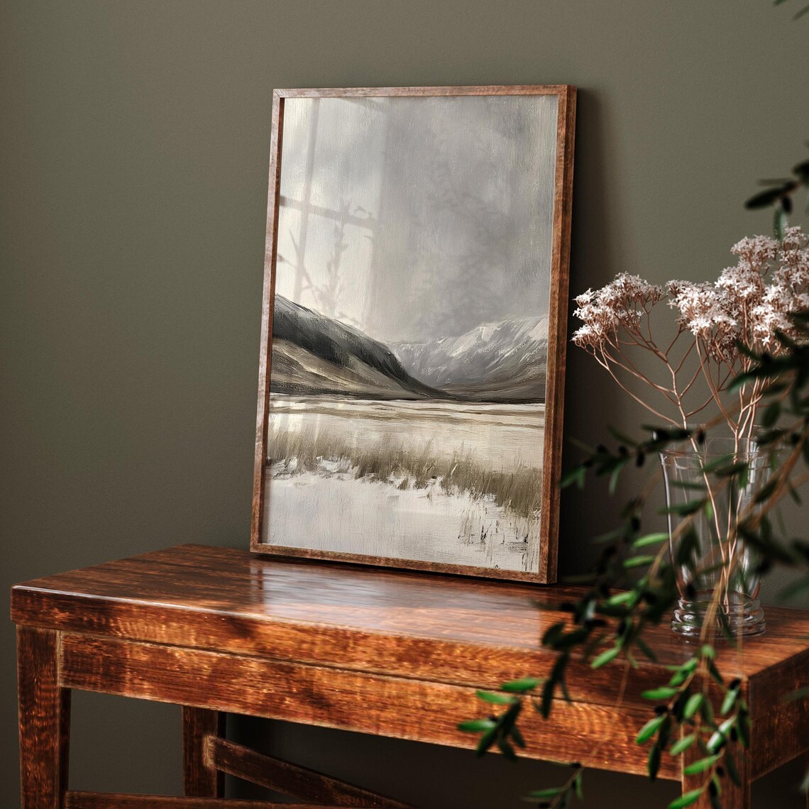 Muted Gray Winter Mountains Over Frozen Lake Abstract Tonal Landscape Poster - Image 7