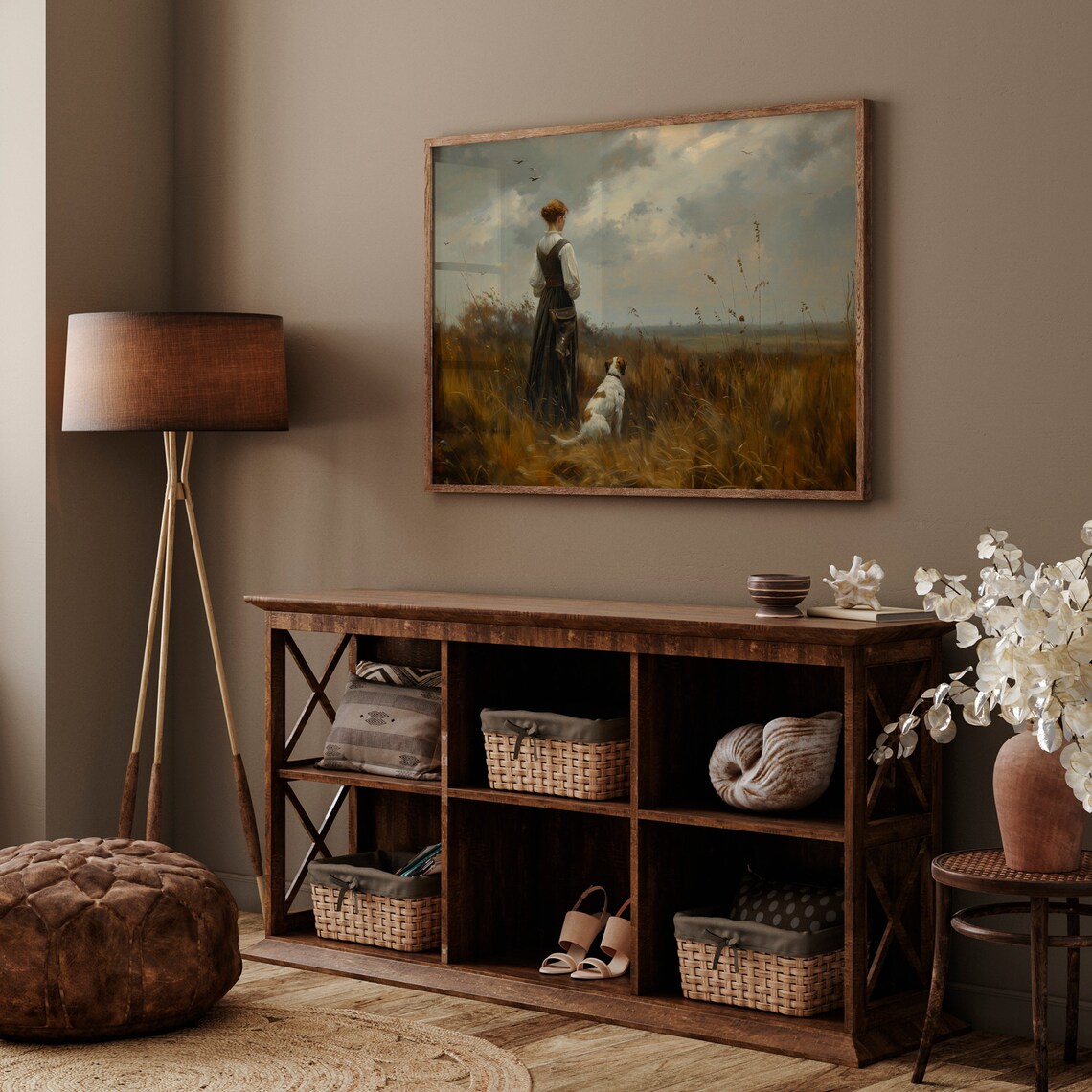 Vintage Woman Portrait With Dog, Moody Art Print - Image 3