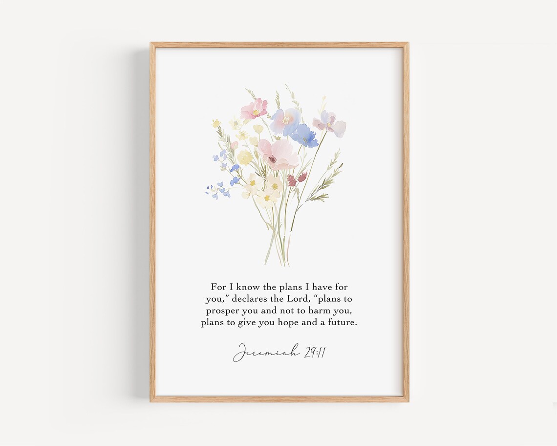 Jeremiah 29 11 Plans To Prosper You Watercolor Floral Scripture Verse Poster - Image 4