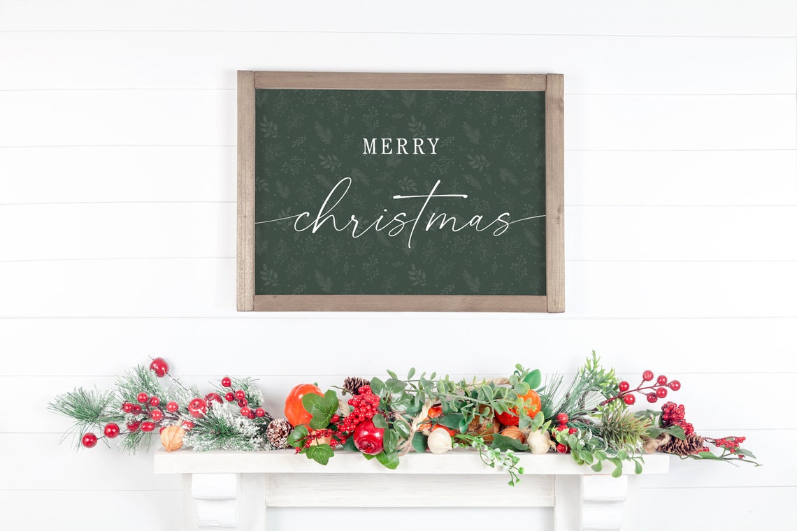 Merry Christmas Forest Green Botanical Horizontal Sign Poster - Image 4