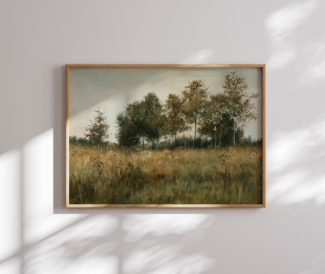 Golden Meadow Grasses and Trees Soft Light Vintage Landscape Poster - Image 3