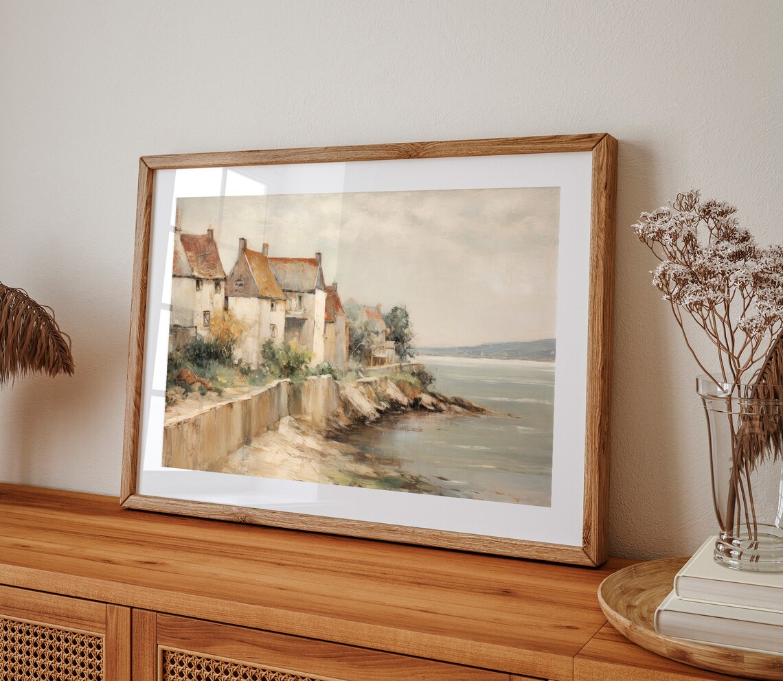 Neutral Beach Landscape Painting, Vintage Coastal Art Print - Image 2