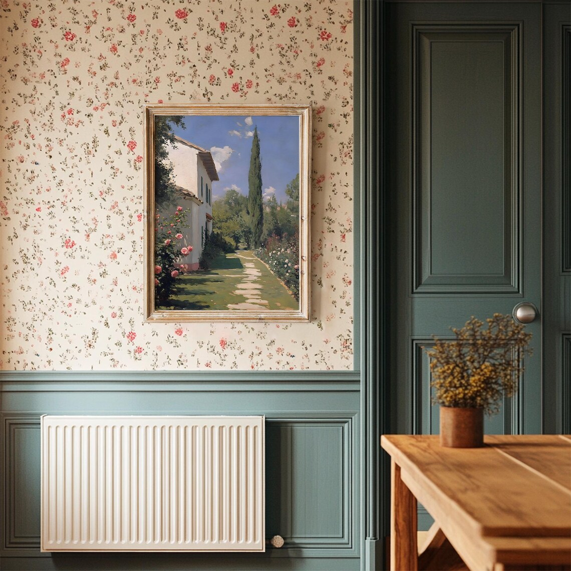Vintage Tuscan Villa Landscape, Rose Garden Path - Image 3