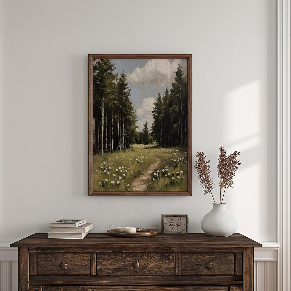 Vintage Spring Forest Path Landscape, Tranquil Nature Scene - Image 4
