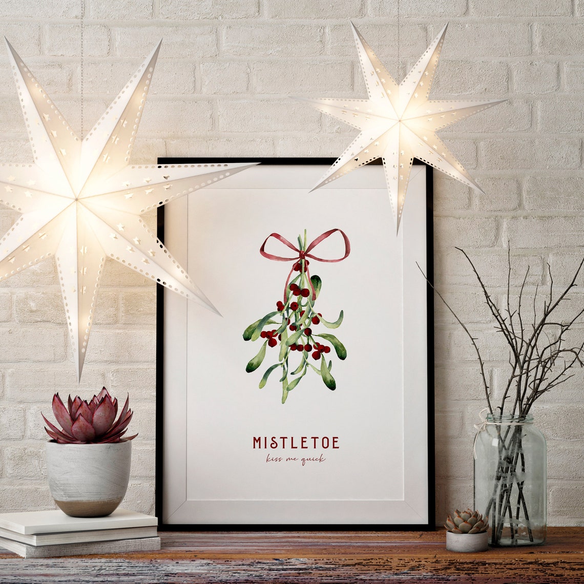 Mistletoe Kiss Me Quick Watercolor Botanical Christmas Poster - Image 3