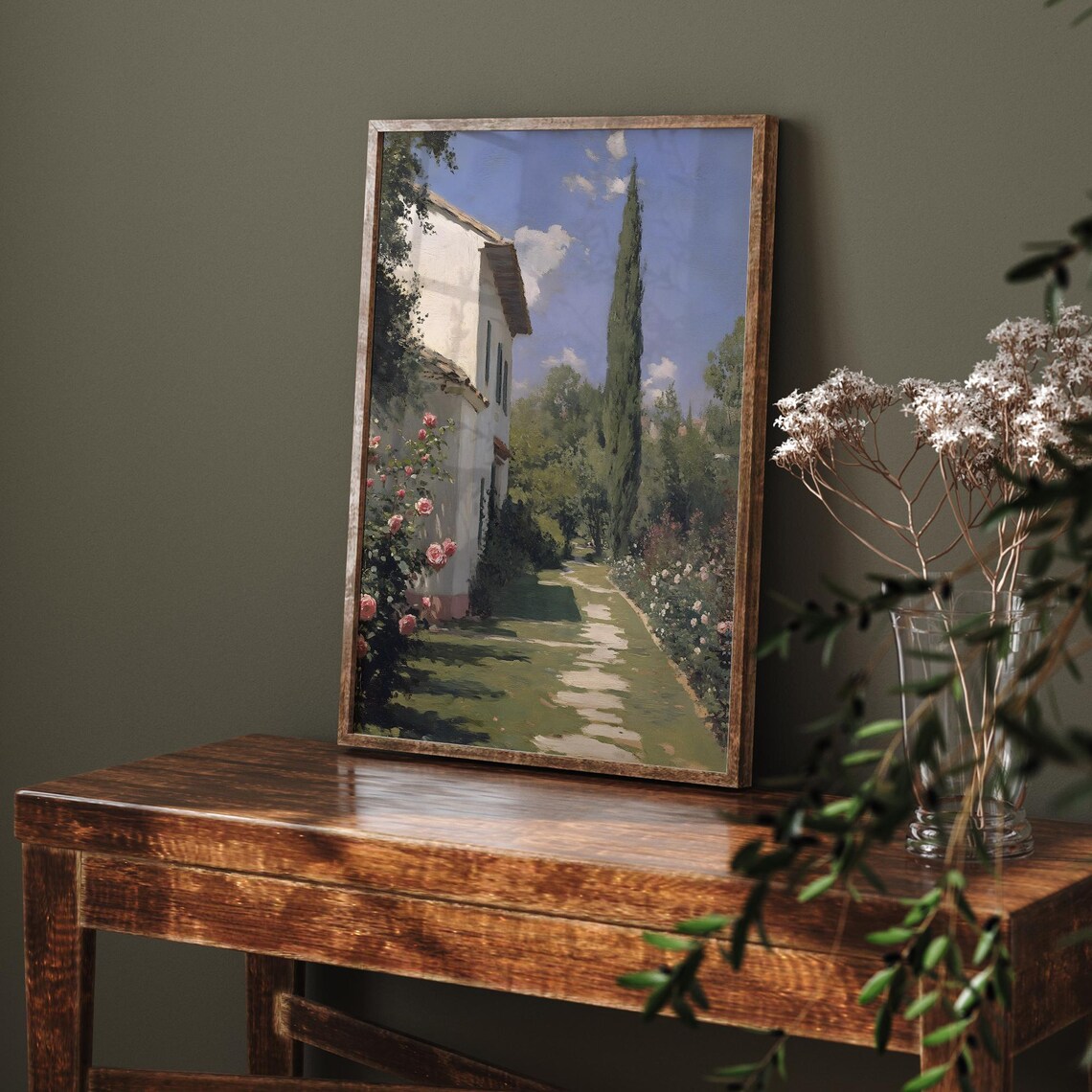 Vintage Tuscan Villa Landscape, Rose Garden Path - Image 6