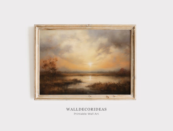 Vintage Moody Abstract Landscape Painting Dark Wall Art Antique Rustic Forest Art Print Wall Art