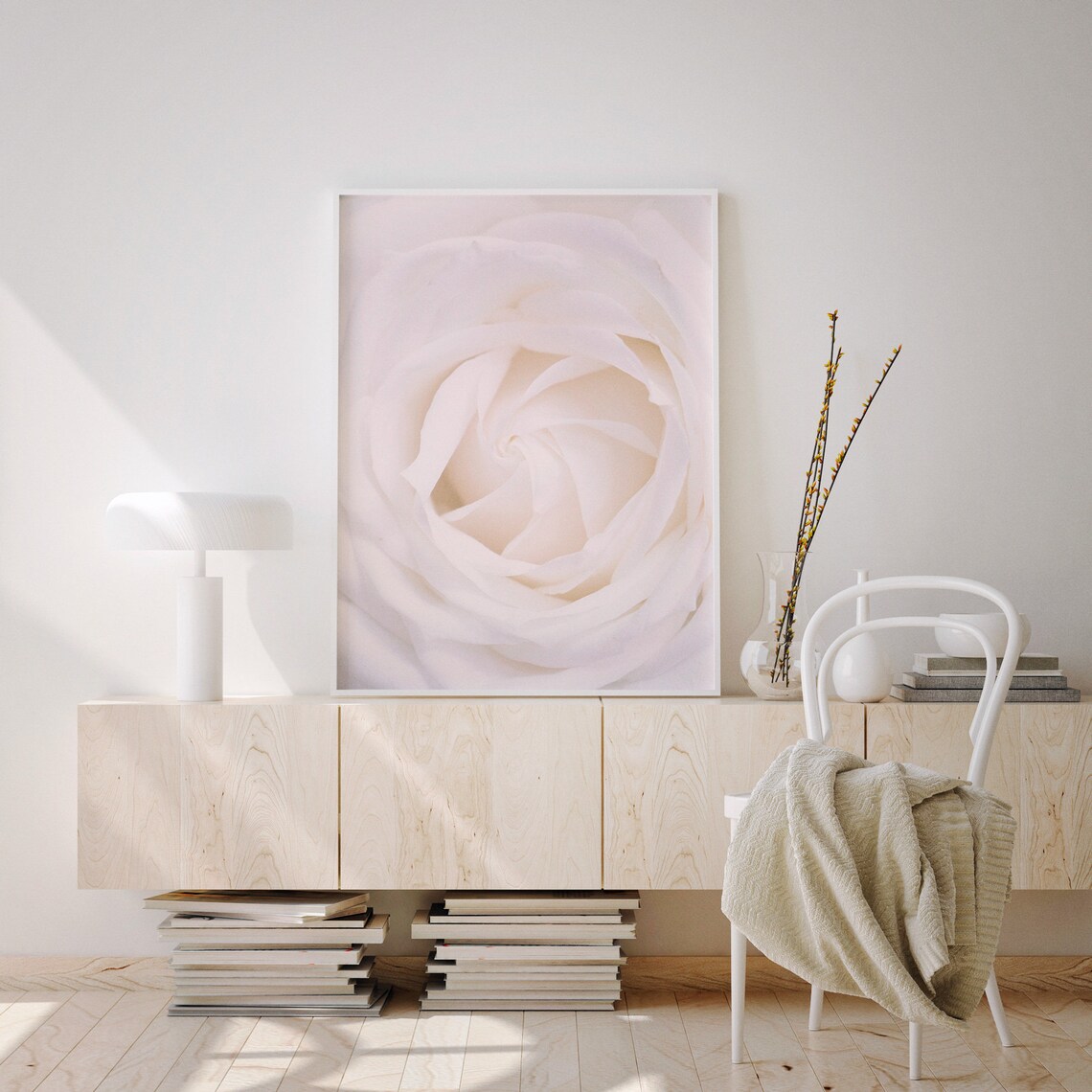 Blush Pink Roses Boho Floral Bedroom Art Print - Image 3