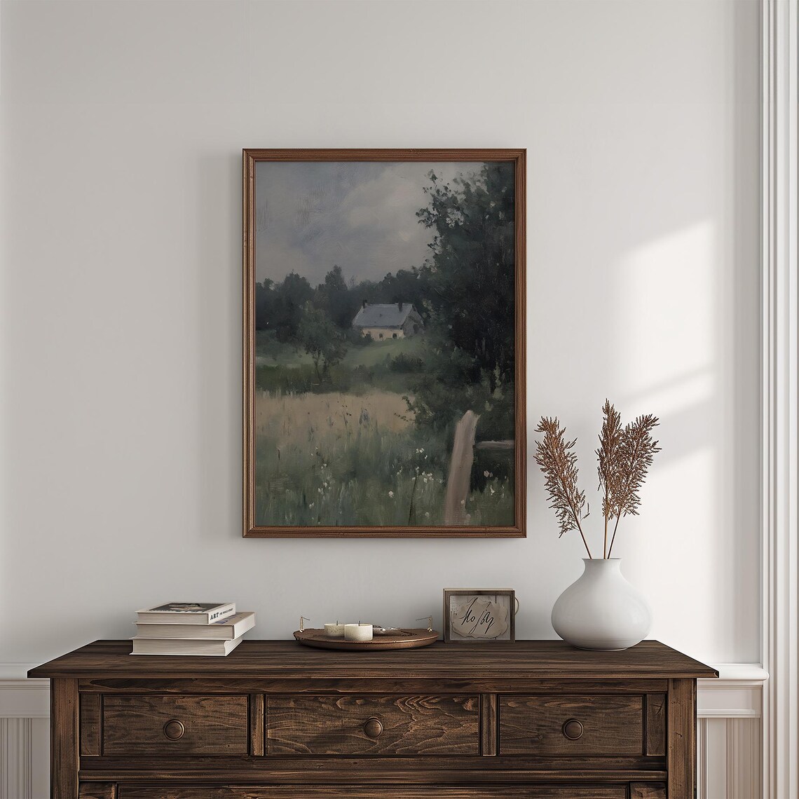 Vintage Countryside Landscape, Moody Rural Cabin Scene - Image 4