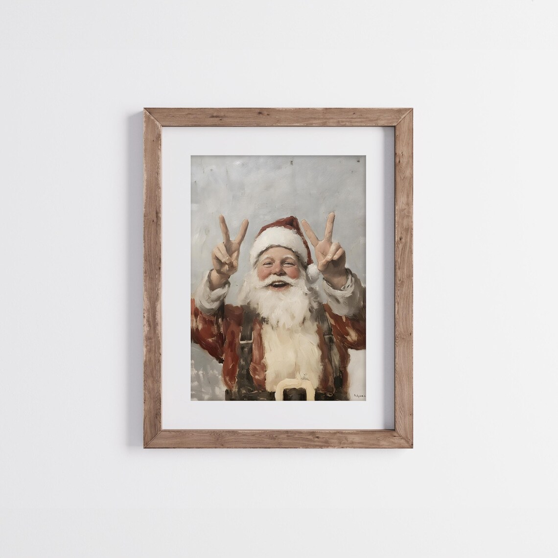 Jolly Santa Claus Peace Signs Vintage Christmas Portrait Poster - Image 4