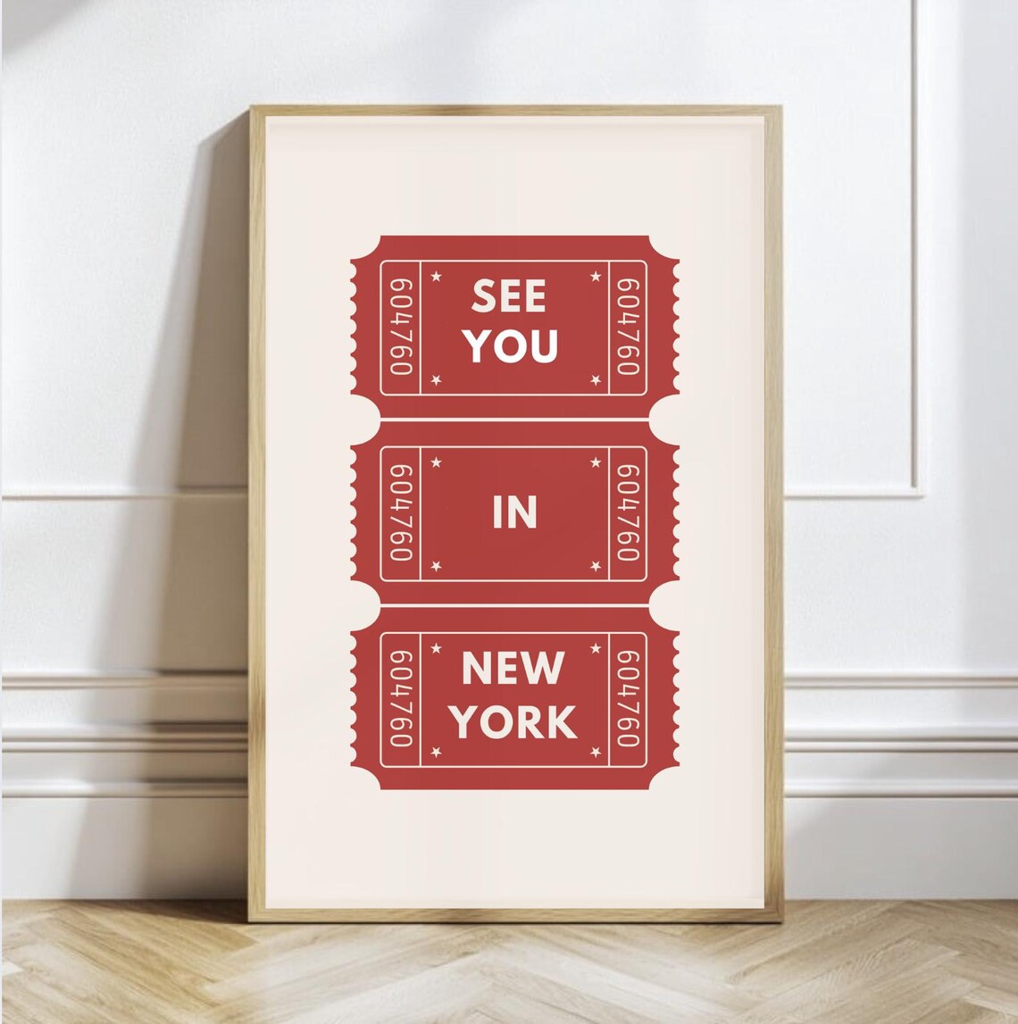 See You in New York Retro Red Tickets Typography Travel Print