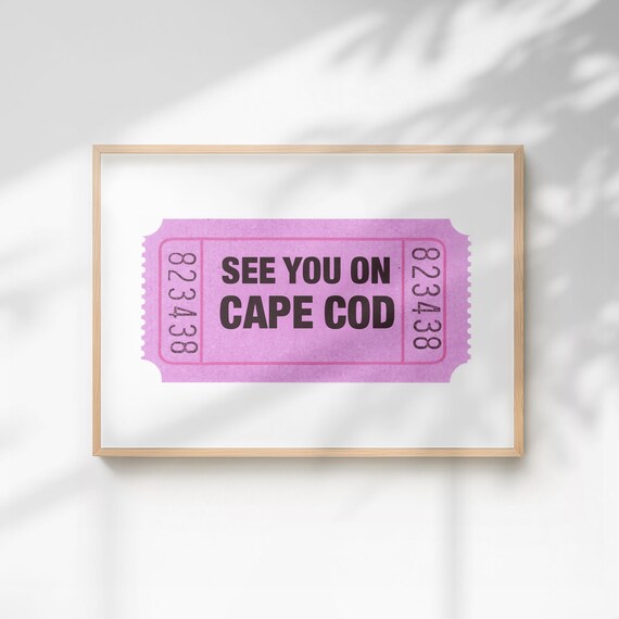 See You On Cape Cod Purple Ticket Stub Retro Coastal Wall Poster