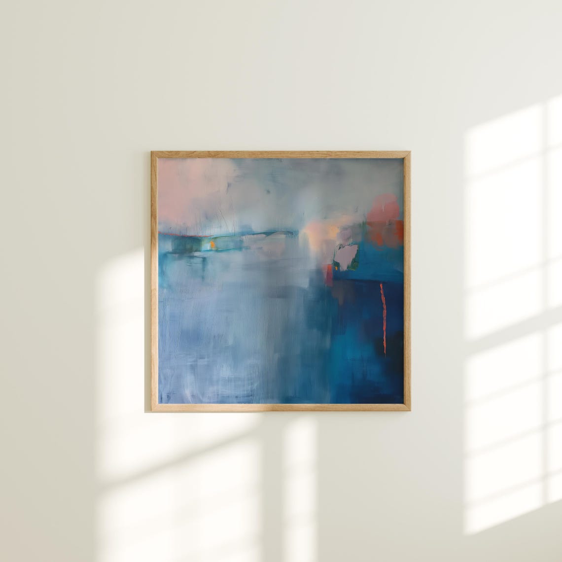 Contemporary Blue Abstract Canvas With Coral Accents Wall Art - Image 5