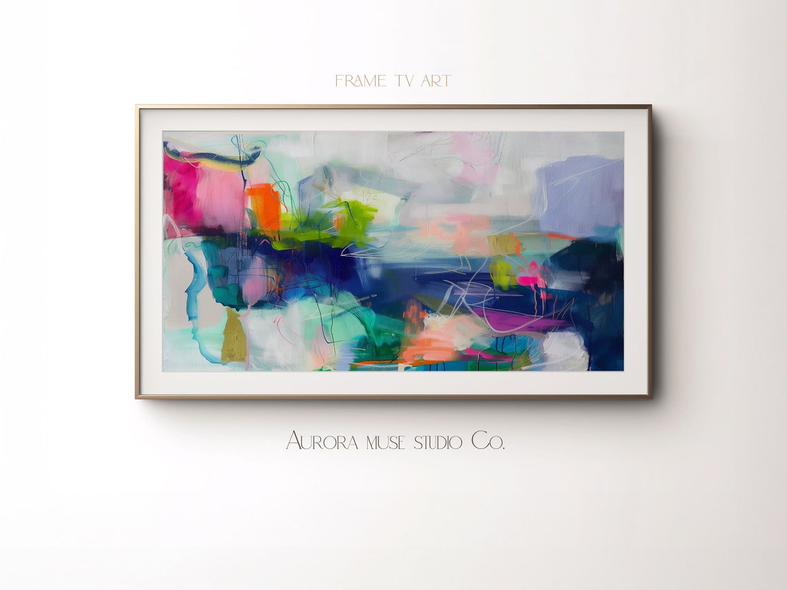 Vivid Abstract Painting With Teal Navy Pink And Green Strokes Poster - Image 3