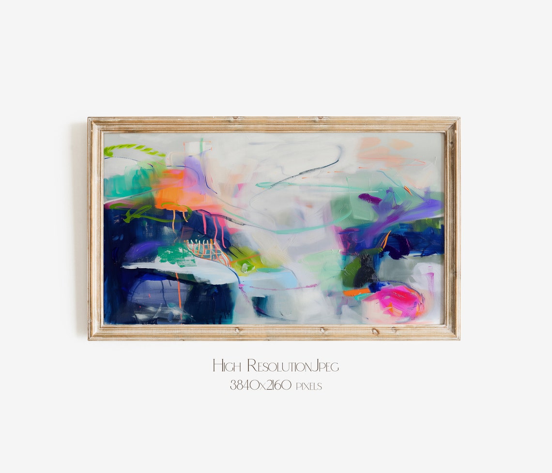 Indigo Violet Turquoise Orange Energetic Abstract Oil Painting Poster - Image 4