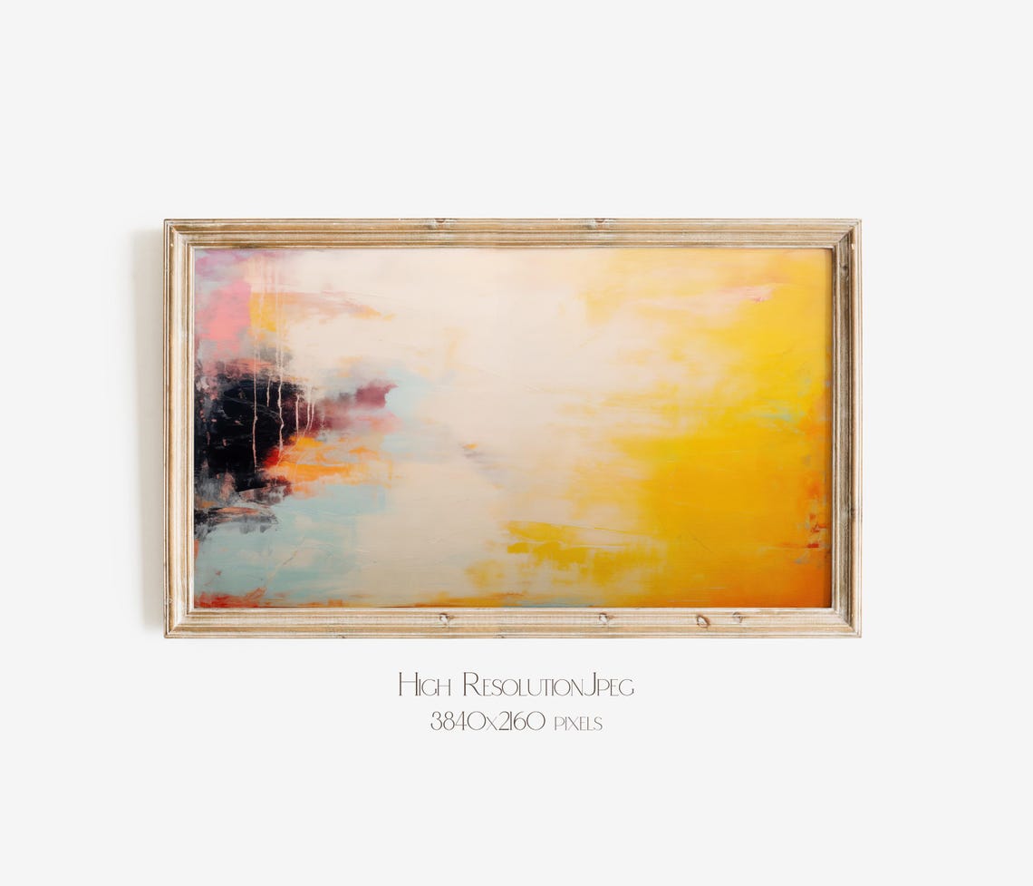 Abstract Frame Tv Art Art For Frame Tv Spring Abstract Oil Painting Yellow Beige Abstract Art 201 - Image 3