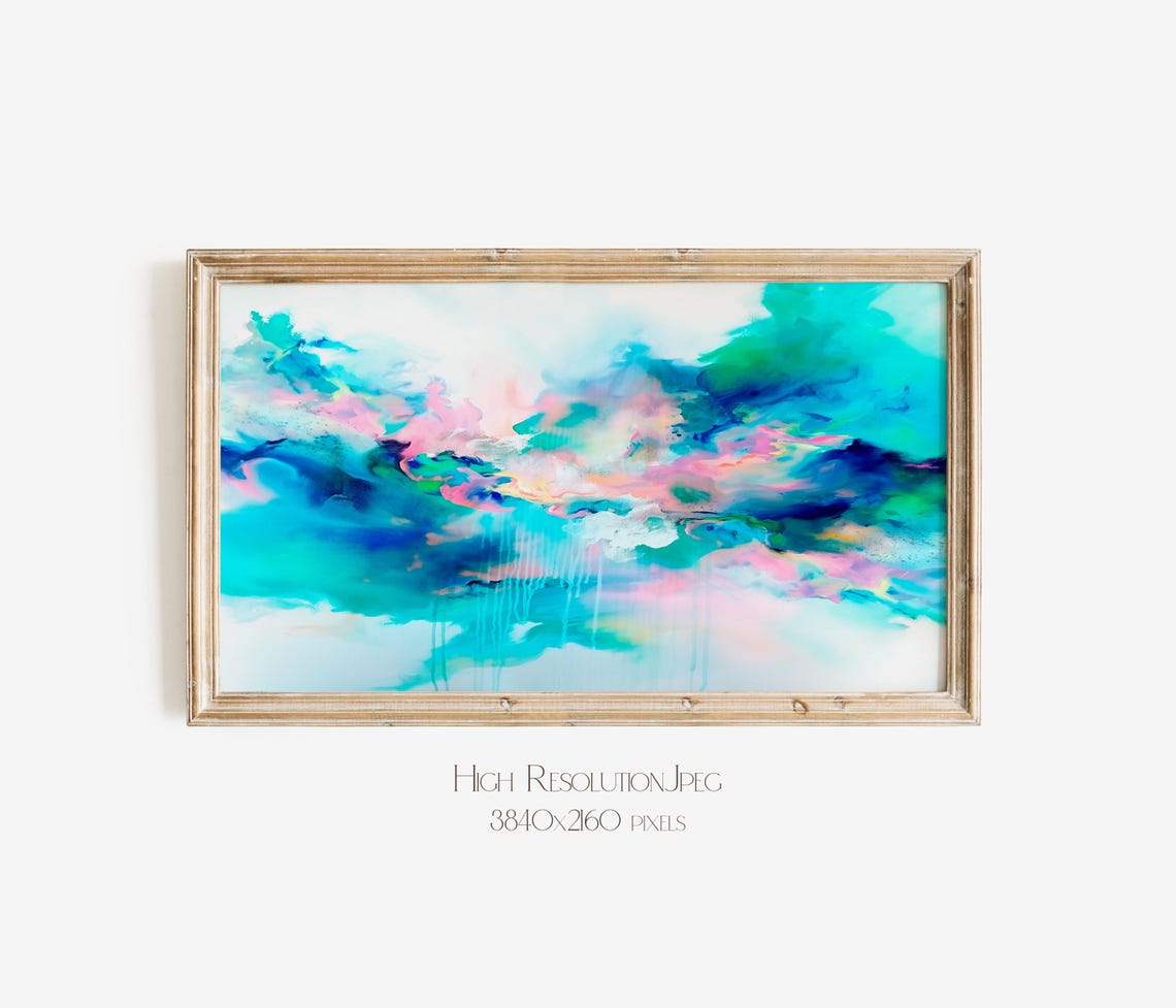 Bright Turquoise Pink Watercolor Cloudscape Bold Abstract Wall Poster - Image 4